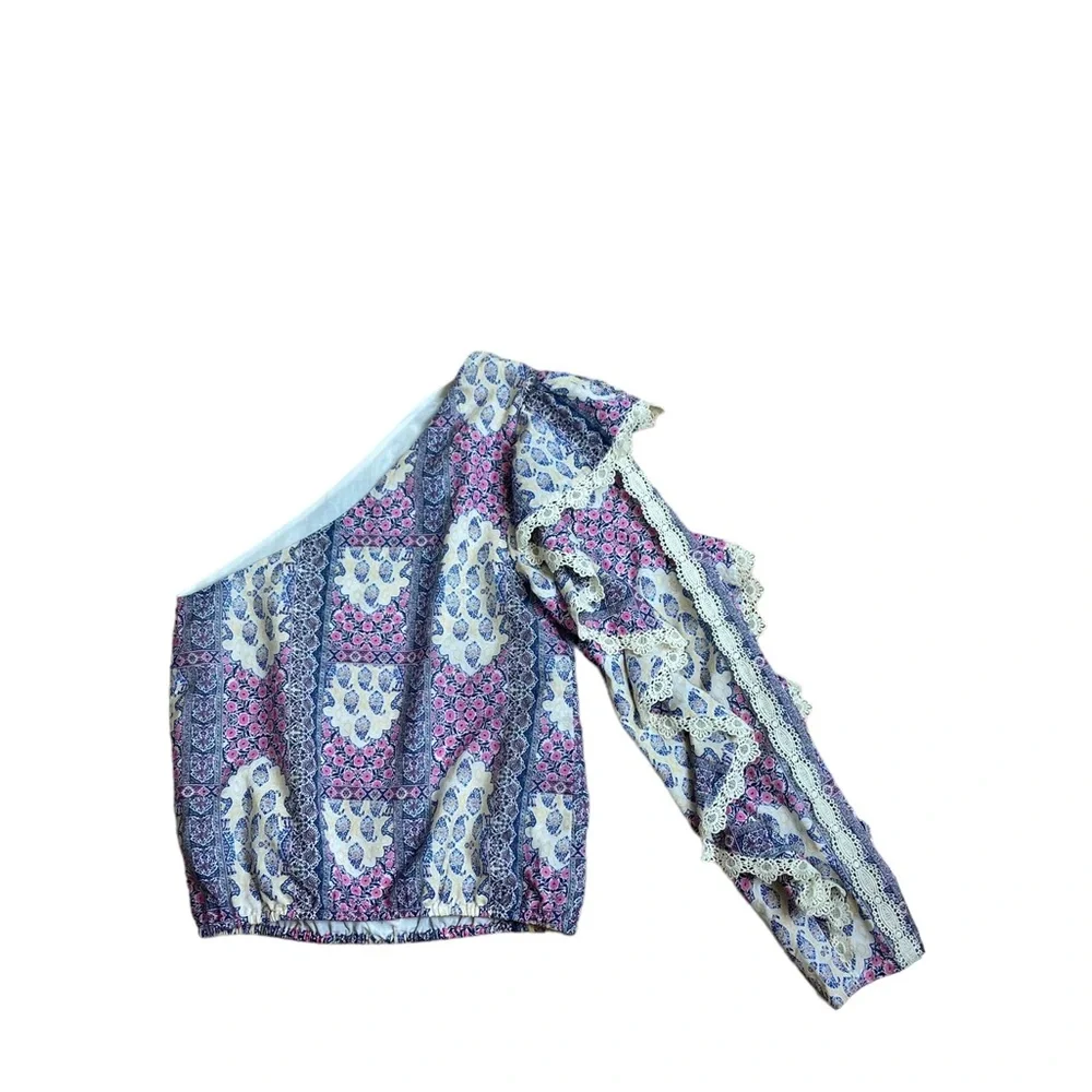 Cami NYC Women’s Floral Paisley Patchwork Shivani One Shoulder Top With Ruffle - Picture 2 of 7